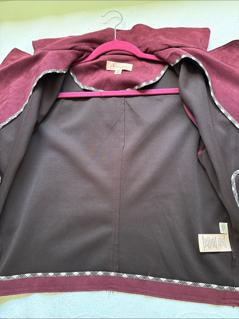 Philosophy Suede-Look Moto Jacket in Burgundy Red size L Chic Zip Detail Biker - Picture 11 of 16